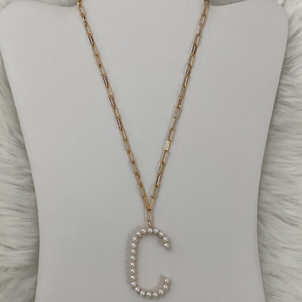 Baublebar Gold & Pearl Letter C Necklace By Sugarfix